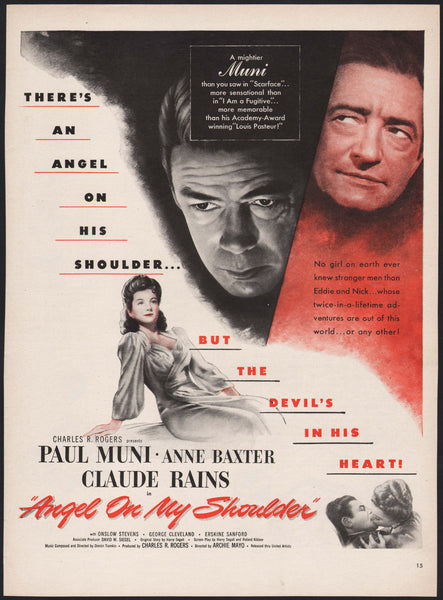 Vintage magazine ad ANGEL ON MY SHOULDER movie 1946 Paul Muni and Anne Baxter