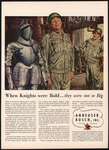 Vintage magazine ad ANHEUSER BUSCH 1945 soldiers and knight pictured
