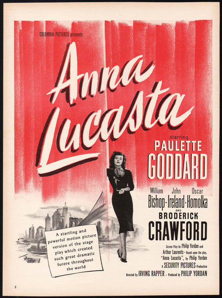 Vintage magazine ad ANNA LUCASTA movie 1949 starring Paulette Goddard