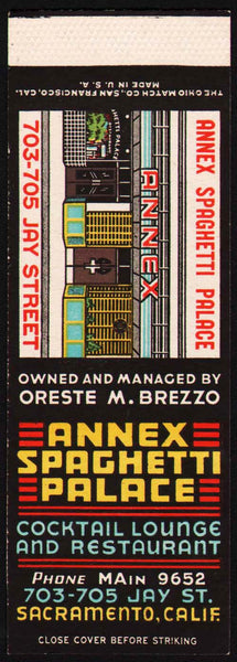 Vintage matchbook cover ANNEX SPAGHETTI PALACE Sacramento Calif salesman sample