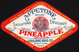 Vintage soda pop bottle label APPETONE PINEAPPLE Whitman Mass unused n-mint+