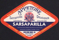 Vintage soda pop bottle label APPETONE SARSAPARILLA Whitman Mass unused n-mint+