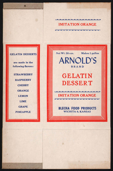 Vintage box ARNOLDS GELATIN DESSERT Blecha Food Wichita Kansas unused excellent++