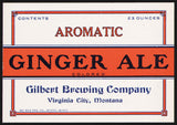 Vintage soda pop bottle label AROMATIC GINGER ALE Gilbert Virginia City Montana