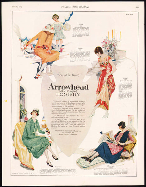 Vintage magazine ad ARROWHEAD HOSIERY women pictured 1925 Russell Paterson art