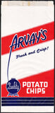 Vintage bag ARVAYS POTATO CHIPS Phone Broadway 7-8132 Lorain Ohio unused excellent++
