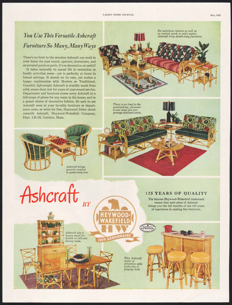 Vintage magazine ad ASHCRAFT by Heywood Wakefield from 1951 picturing furniture