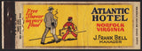 Vintage matchbook cover ATLANTIC HOTEL full length man bellhop Norfolk Virginia