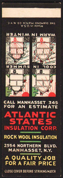 Vintage matchbook cover ATLANTIC STATES INSULATION Manhasset NY salesman sample