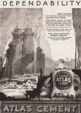 Vintage magazine ad ATLAS CEMENT 1919 picturing bags and a town with a factory