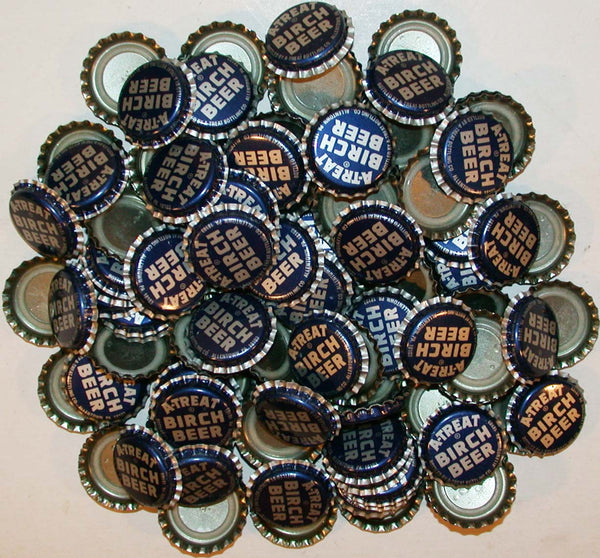 Soda pop bottle caps Lot of 100 A TREAT BIRCH BEER plastic lined new old stock