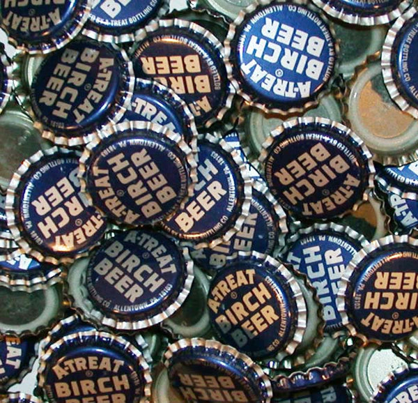 Soda pop bottle caps Lot of 12 A TREAT BIRCH BEER plastic lined new old stock