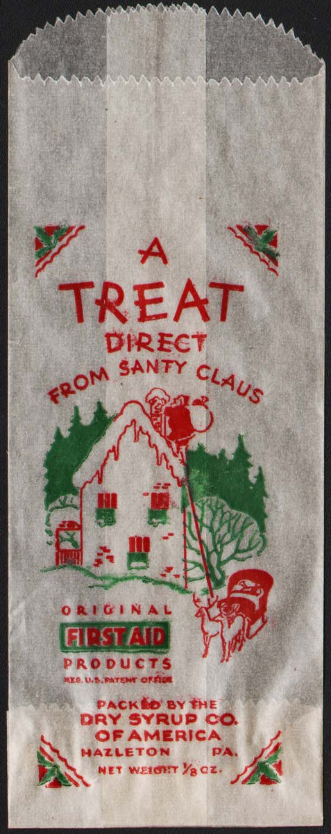 Vintage bag A TREAT from Santa Claus First Aid Hazelton PA new old sto ...