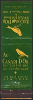 Vintage matchbook cover AU CANARI D'OR Restaurant and Bar bird pictured New York