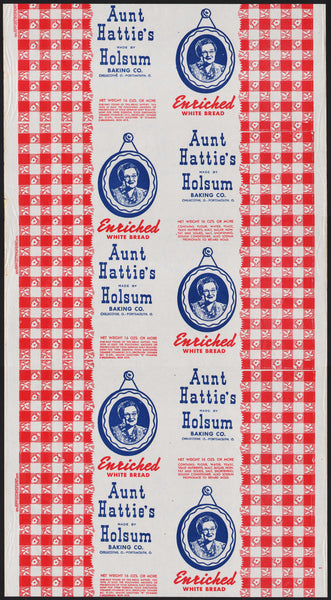 Vintage bread wrapper AUNT HATTIES woman pictured Holsum Baking Chillicothe Portsmouth Ohio