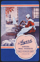 Vintage playing card AYERS Genuine Wool Products blue background woman spinning