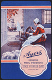 Vintage playing card AYERS Genuine Wool Products blue background woman spinning