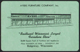 Vintage playing card AYERS FURNITURE COMPANY building picture Ridgeway Wisconsin