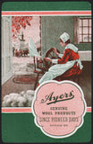 Vintage playing card AYERS Genuine Wool Products green background woman spinning