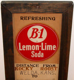 Vintage distance sign B-1 LEMON LIME SODA reverse glass Rocky Roost Welda Kansas RARE