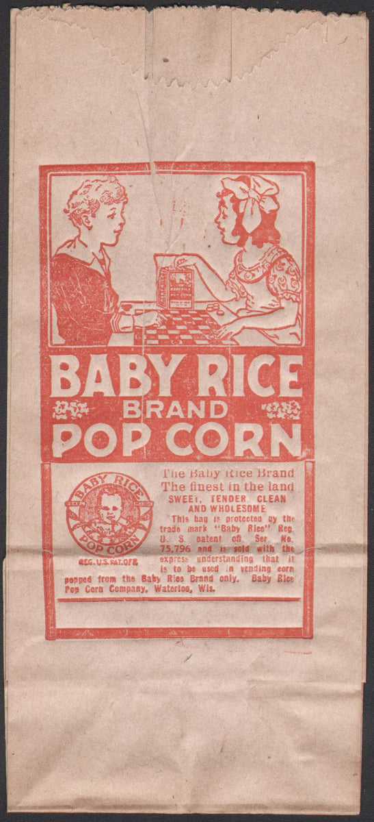 Vintage bag BABY RICE Pop Corn early one kids pictured Waterloo Wiscon ...