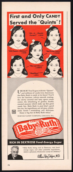 Vintage magazine ad BABY RUTH CANDY BAR Curtiss 1941 Dionne quintuplets pictured