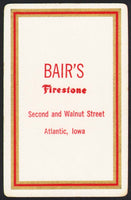 Vintage playing card BAIRS FIRESTONE Second and Walnut Street Atlantic Iowa