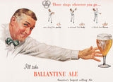 Vintage magazine ad BALLANTINE ALE from 1947 man reaching for beer 3 rings logo