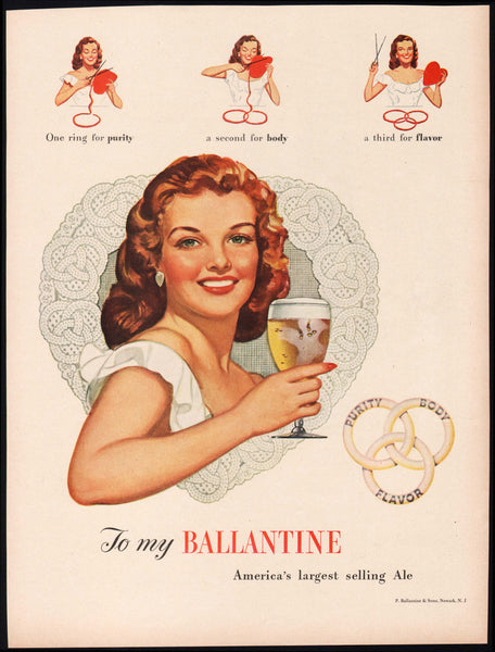 Vintage magazine ad BALLANTINE Americas largest selling ale 1948 three rings