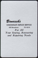 Vintage playing card BANASCHS Cincinnati Repair Service Sewing Reweaving Ohio