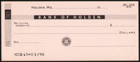 Vintage bank check BANK OF HOLDEN Missouri unused new old stock n-mint+ condition