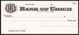 Vintage bank check BANK OF URICH Missouri white unused new old stock n-mint