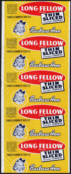 Vintage bread wrapper BARBARA ANN LONG FELLOW Los Angeles California unused n-mint