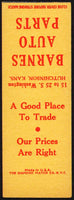 Vintage matchbook cover BARNES AUTO PARTS Hutchinson Kansas salesman sample