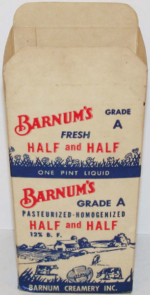 Vintage container BARNUMS Half and Half Pint farm scene Barnum Minnesota unused