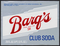 Vintage soda pop bottle label BARQS CLUB SODA New Orleans LA new old stock n-mint