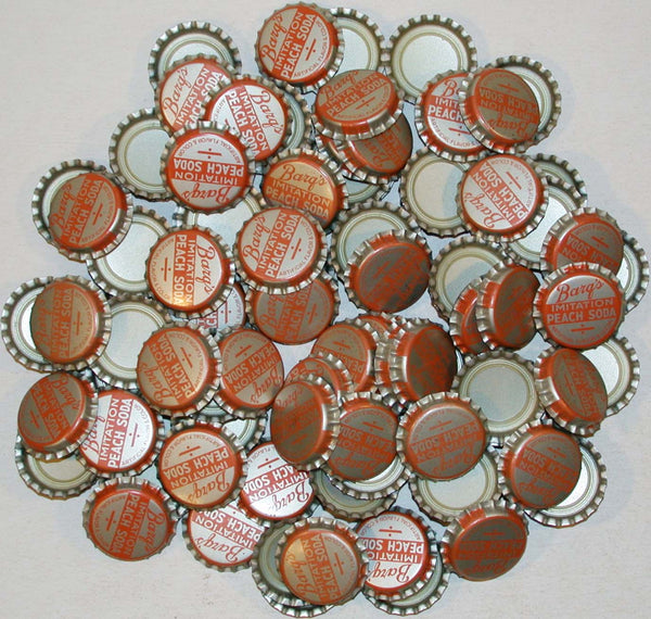 Soda pop bottle caps Lot of 100 BARQS PEACH SODA plastic unused new old stock