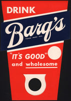Vintage sign DRINK BARQS ITS GOOD root beer bottle topper unused n-mint condition