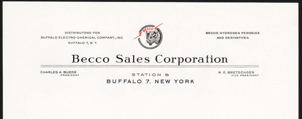 Vintage letterhead BECCO SALES CORPORATION Chemicals Buerk