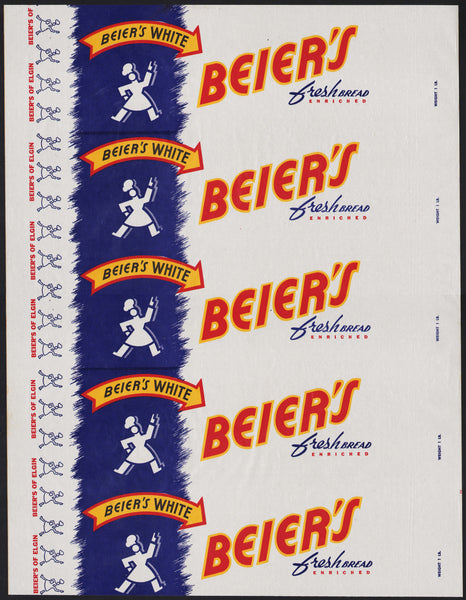 Vintage bread wrapper BEIERS WHITE baker pictured Elgin Illinois new old stock n-mint