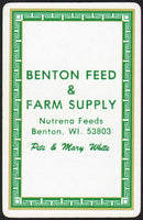 Vintage playing card BENTON FEED and FARM SUPPLY Pete and Mary White Wisconsin