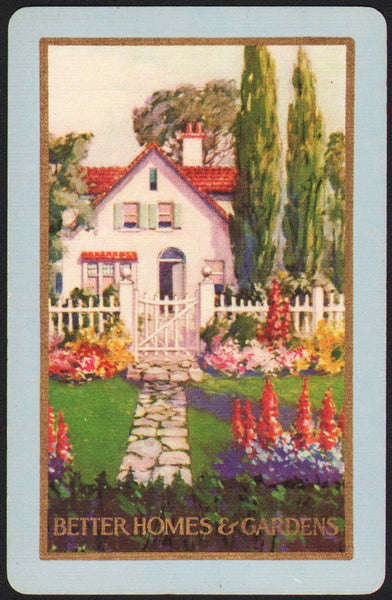 Vintage playing card BETTER HOMES and GARDENS house with flowers and trees pictured