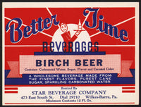 Vintage soda pop bottle label BETTER TIME BIRCH BEER #2 12oz Wilkes Barre Pa