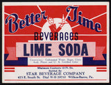 Vintage soda pop bottle label BETTER TIME LIME SODA 12oz Wilkes Barre Pa n-mint