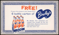 Vintage coupon BIRELEYS picturing a 6 pack carton and a cartoon new old stock
