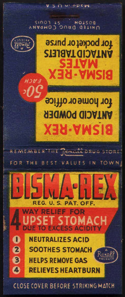 Vintage full matchbook BISMA-REX relief for Upset Stomach United Drug Rexall