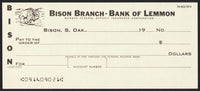 Vintage bank check BISON BRANCH BANK OF LEMMON buffalo pictured South Dakota n-mint+