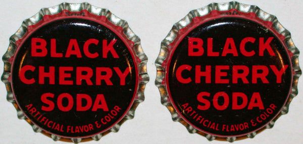 Soda pop bottle caps BLACK CHERRY SODA Lot of 2 cork lined unused new old stock