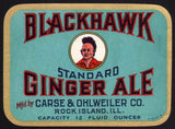 Vintage soda pop bottle label BLACKHAWK GINGER ALE 12oz indian Rock Island ILL