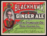 Vintage soda pop bottle label BLACKHAWK GINGER ALE 5 1/2oz indian Rock Island ILL